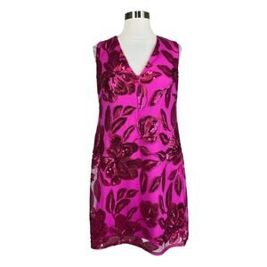 Adrianna Papell Women's Cocktail Dress Size 12 Pink Sequin Sleeveless Mini Shift